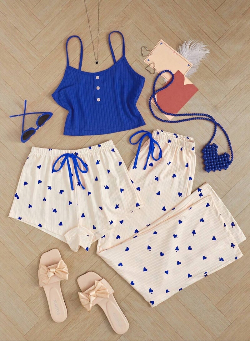 أم أتش دي طقم نسائي مكون من شورت وبنطلون طويل كاجوال بطبعة قلب مضلعة على الطراز الأوروبي - Image 2