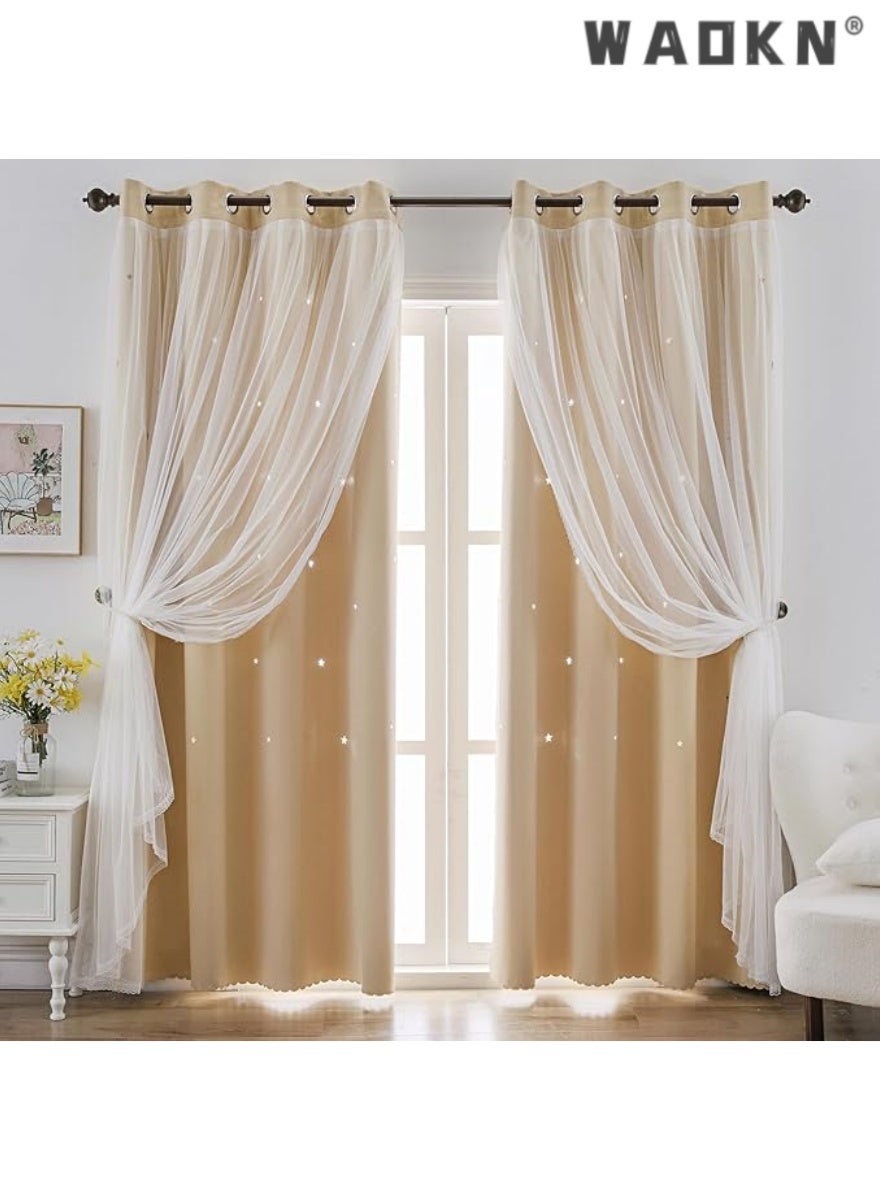 WAOKN indistar Star Curtains for Bedroom Star Hollow Out Blackout Curtains for Kids Room Double Layer Star Cut Out Window Decor(1 Panel, 52W x 63L inch)