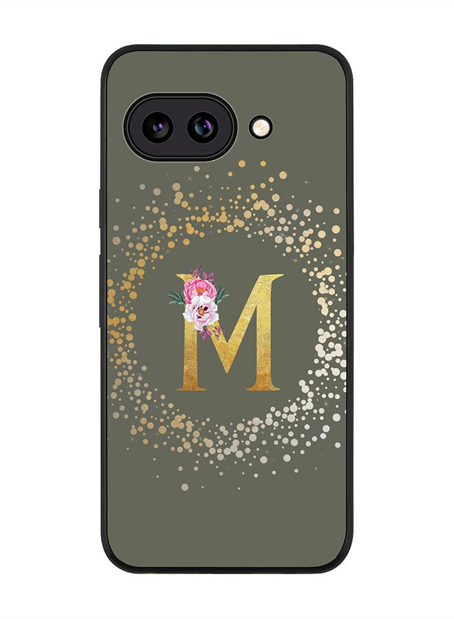 Stylizedd For Google Pixel 9a Case,Slim fit Camera Protection, Shockproof Thin Phone cover  - Custom Monogram Floral - M  (Olive Green )