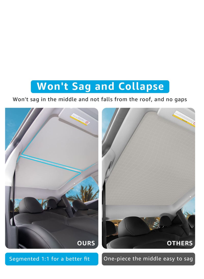 SOLARAE Roof Sunshades For Tesla Model Y 2023 Glass Roof Sunshade Front And Rear Top Windows Sun Shade Won't Sag With Sky light Reflective Covers (13 Snap Accessories) - Image 3
