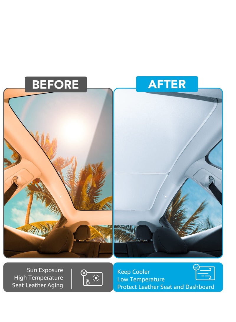 SOLARAE Roof Sunshades For Tesla Model Y 2023 Glass Roof Sunshade Front And Rear Top Windows Sun Shade Won't Sag With Sky light Reflective Covers (13 Snap Accessories) - Image 2