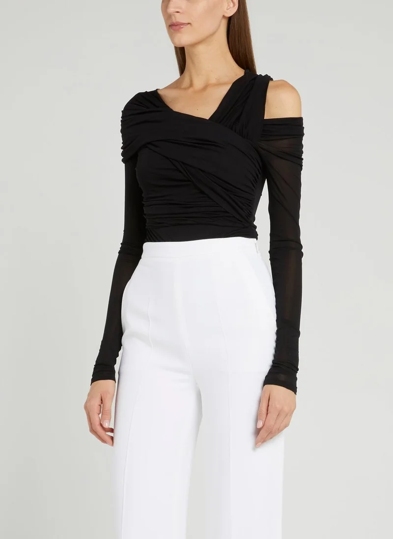 روبرتو كافالي Black Asymmetric Ruched Top