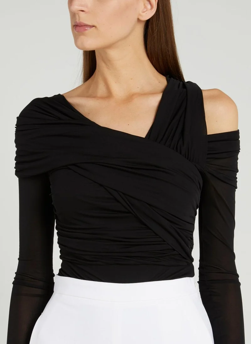 roberto cavalli Black Asymmetric Ruched Top