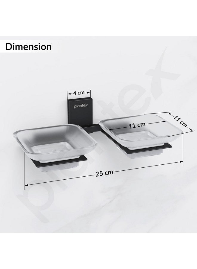 plantex حامل صابون مزدوج من زجاج مصنفر من الفولاذ المقاوم للصدأ من بلانتكس 304 / حامل صابون / حامل صابون مزدوج / ملحقات الحمام - كريستال (أسود) - Image 3