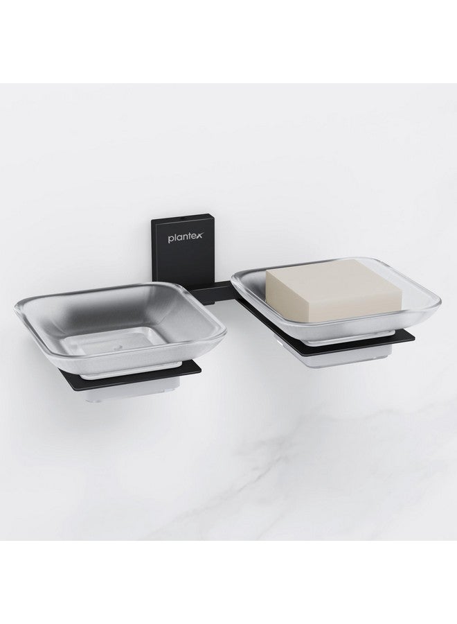 plantex حامل صابون مزدوج من زجاج مصنفر من الفولاذ المقاوم للصدأ من بلانتكس 304 / حامل صابون / حامل صابون مزدوج / ملحقات الحمام - كريستال (أسود) - Image 1