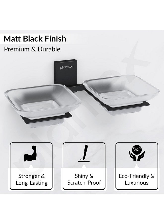 plantex حامل صابون مزدوج من زجاج مصنفر من الفولاذ المقاوم للصدأ من بلانتكس 304 / حامل صابون / حامل صابون مزدوج / ملحقات الحمام - كريستال (أسود) - Image 5