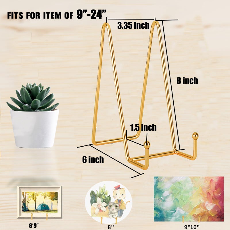 Decolore 8 inch 3 Pack Gold Plate Stands Table Top Easels Plate Holder Display Stands for Picture, Decorative Plate, Book, Photo Easel, Artistic Work - Image 2