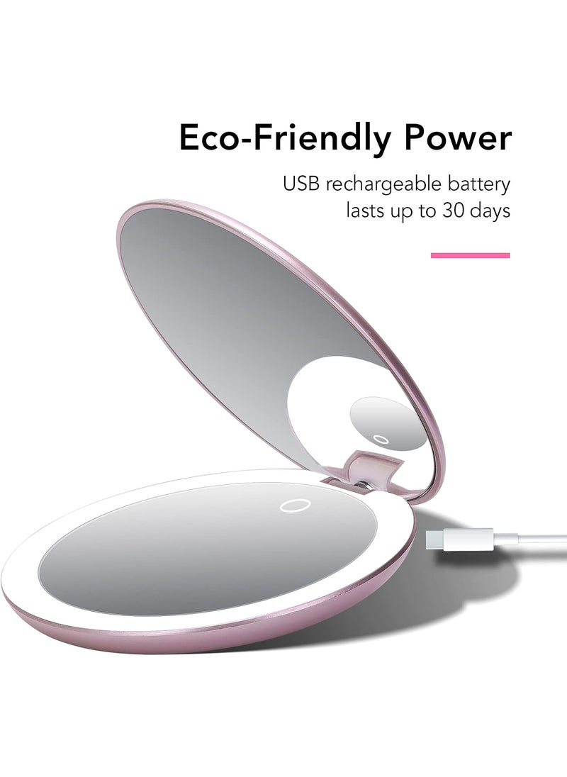 Fancii Fancii Taylor LED Lighted Travel Makeup Mirror Rechargeable with 10x1x Magnifying  3 Light Settings  Compact Portable Large 5 Wide Hand Mirror for Handbag and Purses Rose Gold  - Image 4