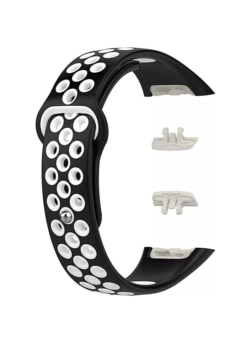 Replacement silicone watch band for huawei honor band 6 (black/white) - Image 1