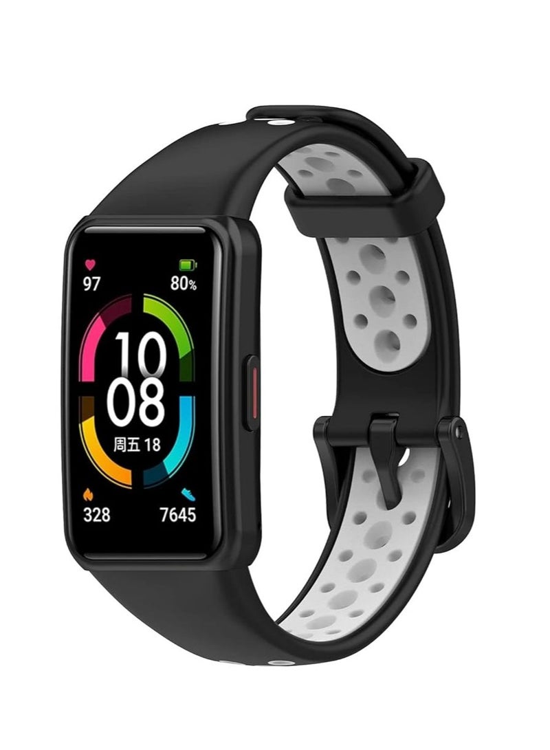 Replacement silicone watch band for huawei honor band 6 (black/white) - Image 2