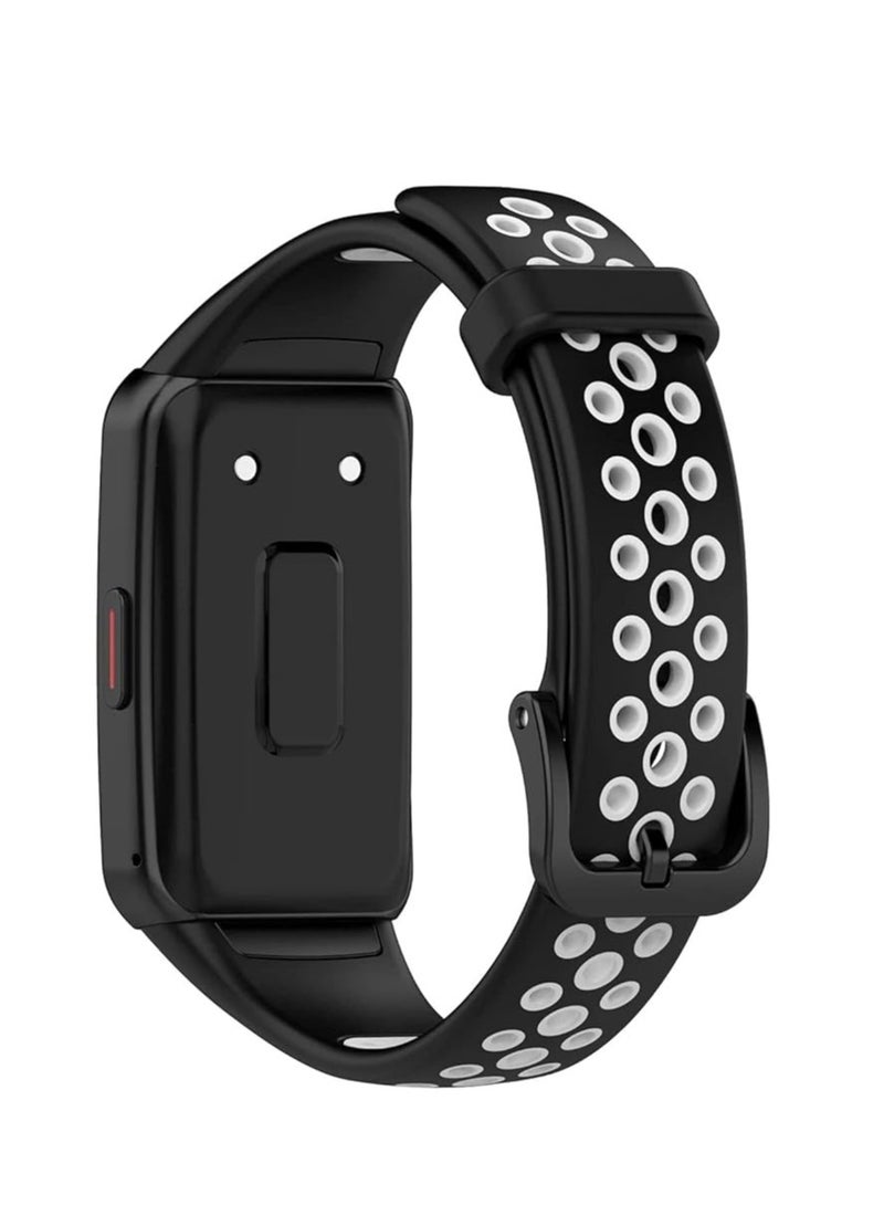 Replacement silicone watch band for huawei honor band 6 (black/white) - Image 3