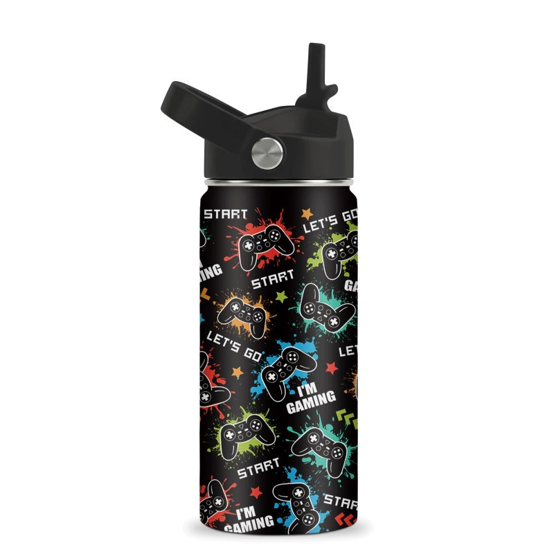 ROVOZAR Game Water Bottle 16oz Game Controller Stainless Steel Water Bottle with Straw Funny Gamer Insulated Cup for Boys Gaming Kids Tumbler for School Sports Travel - Image 2