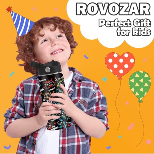 ROVOZAR Game Water Bottle 16oz Game Controller Stainless Steel Water Bottle with Straw Funny Gamer Insulated Cup for Boys Gaming Kids Tumbler for School Sports Travel - Image 3