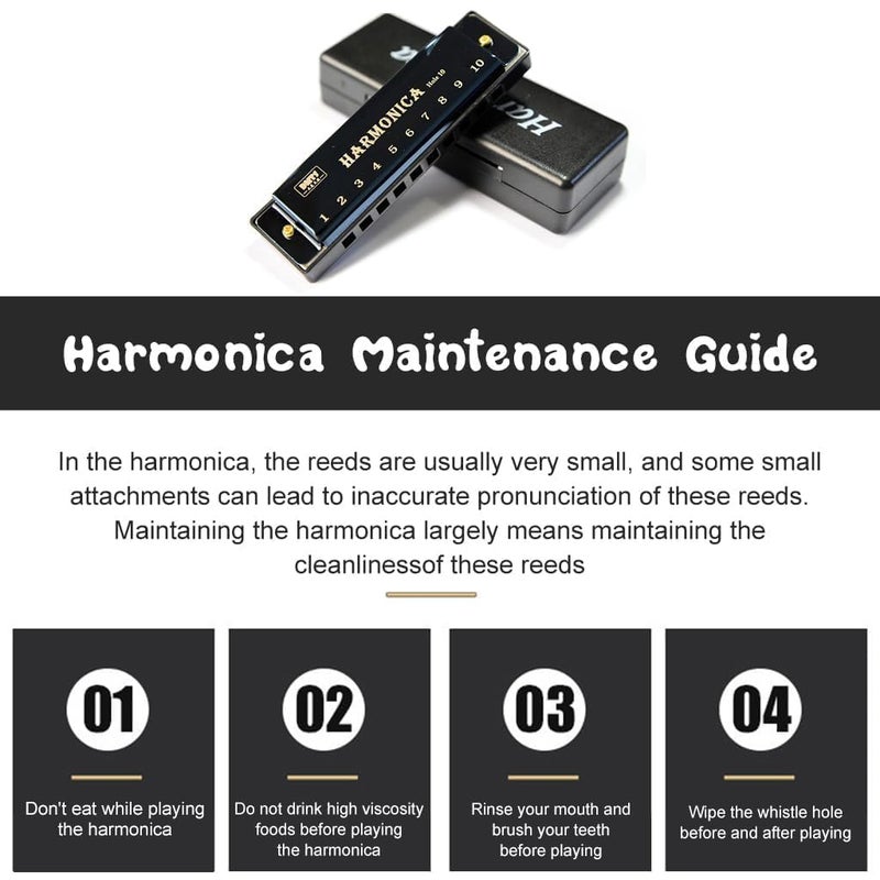 HETVIN Harmonica 10 Holes in C Key – Beginner to Advanced Blues Harp with Storage Case | Classic Diatonic Mouth Organ for Folk, Jazz & Pop – Great Gift for Music Lovers (Black) - Image 3