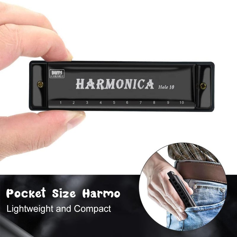 HETVIN Harmonica 10 Holes in C Key – Beginner to Advanced Blues Harp with Storage Case | Classic Diatonic Mouth Organ for Folk, Jazz & Pop – Great Gift for Music Lovers (Black) - Image 2