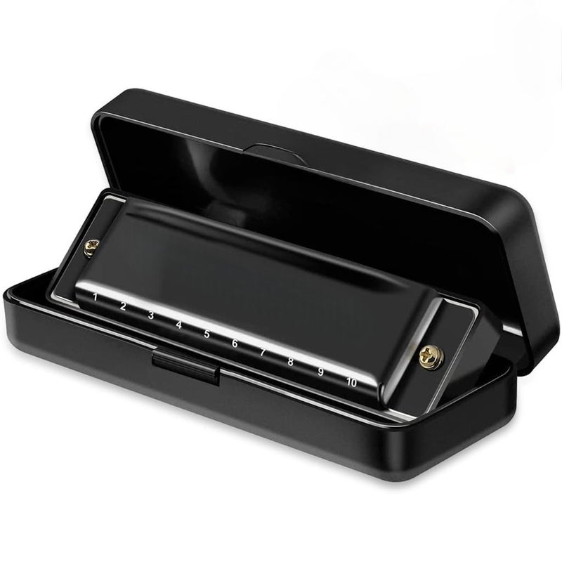 HETVIN Harmonica 10 Holes in C Key – Beginner to Advanced Blues Harp with Storage Case | Classic Diatonic Mouth Organ for Folk, Jazz & Pop – Great Gift for Music Lovers (Black) - Image 1