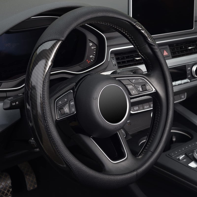 KAFEEK Carbon Fiber Steering Wheel Cover Universal 15 inch AntiSlip OdorlessBlack - Image 2