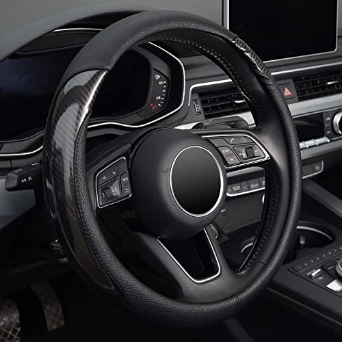 KAFEEK Carbon Fiber Steering Wheel Cover Universal 15 inch AntiSlip OdorlessBlack - Image 1
