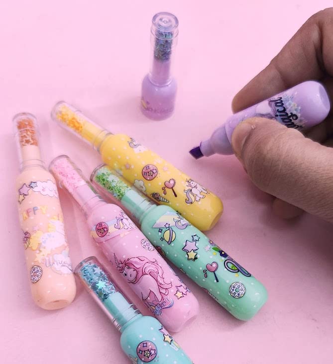 Tera13 Highlighter for Girls (1 Set 6 Pcs) Unicorn Marker Pen, Different Colour Highlighter for Kids, Return Gifts for Kids, Highlighter Marker for Stationery Items for Kids - Image 2