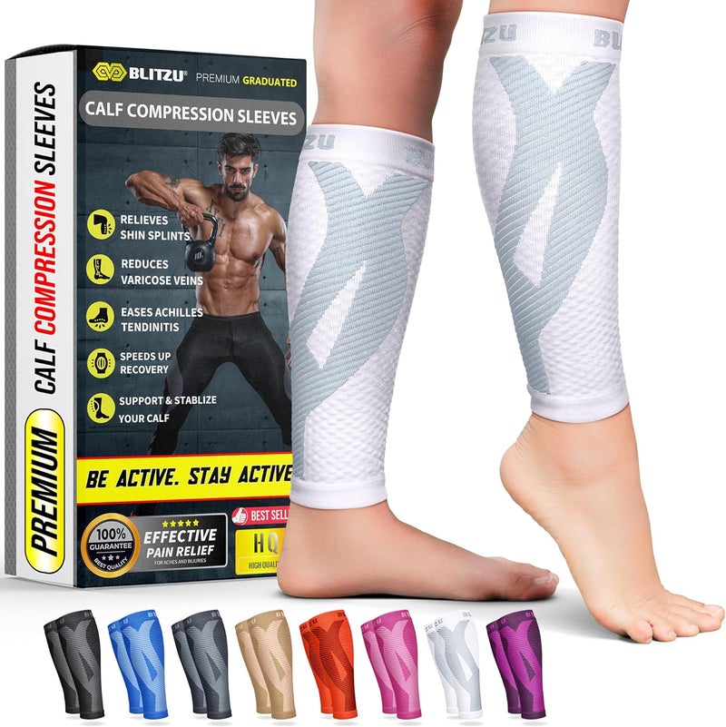 BLITZU Calf Compression Sleeves for Men and Women - Footless Compression Socks for Shin Splints and Varicose Veins Relief - Image 1