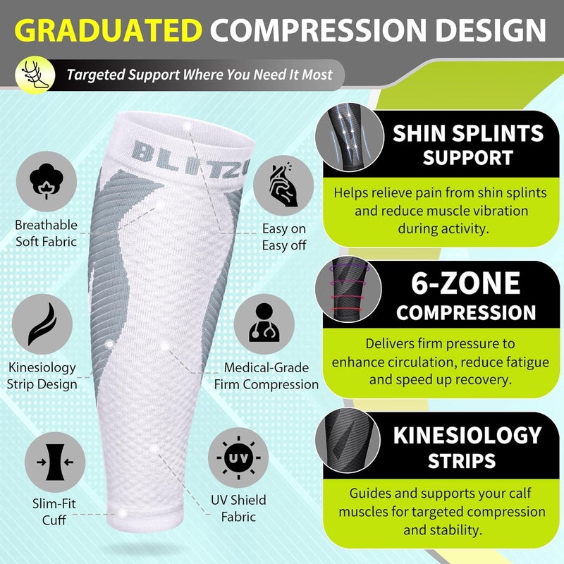 BLITZU Calf Compression Sleeves for Men and Women - Footless Compression Socks for Shin Splints and Varicose Veins Relief - Image 3