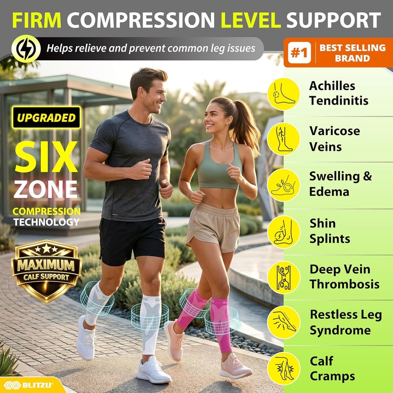 BLITZU Calf Compression Sleeves for Men and Women - Footless Compression Socks for Shin Splints and Varicose Veins Relief - Image 2