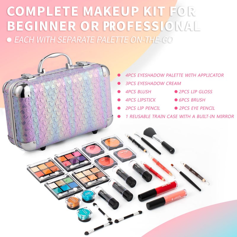 Hot Sugar All In One Makeup Set for Teenager Girls 10-12 Full Makeup Kit for Beginners Includes Eye Shadow Palette Blush Lip Gloss Lipstick Eye Pencil Brush Mirror (Purple Heart) - Image 3