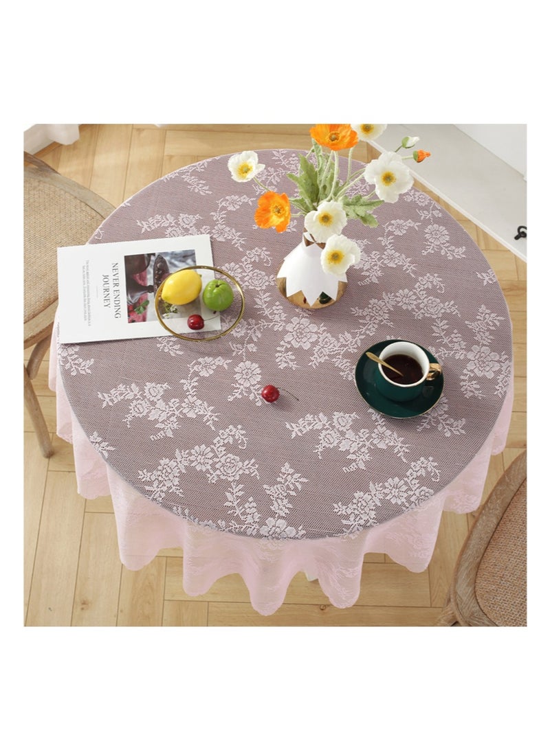 إزدنك مفرش طاولة دائري من الدانتيل مقاس 120 سم مطرز بنقوش زهرية أنيقة، غطاء دائري مناسب لحفلات الزفاف والمهرجانات والعشاء الطويل وديكور المنزل (شكل دائري، زهور وردية) - Image 2
