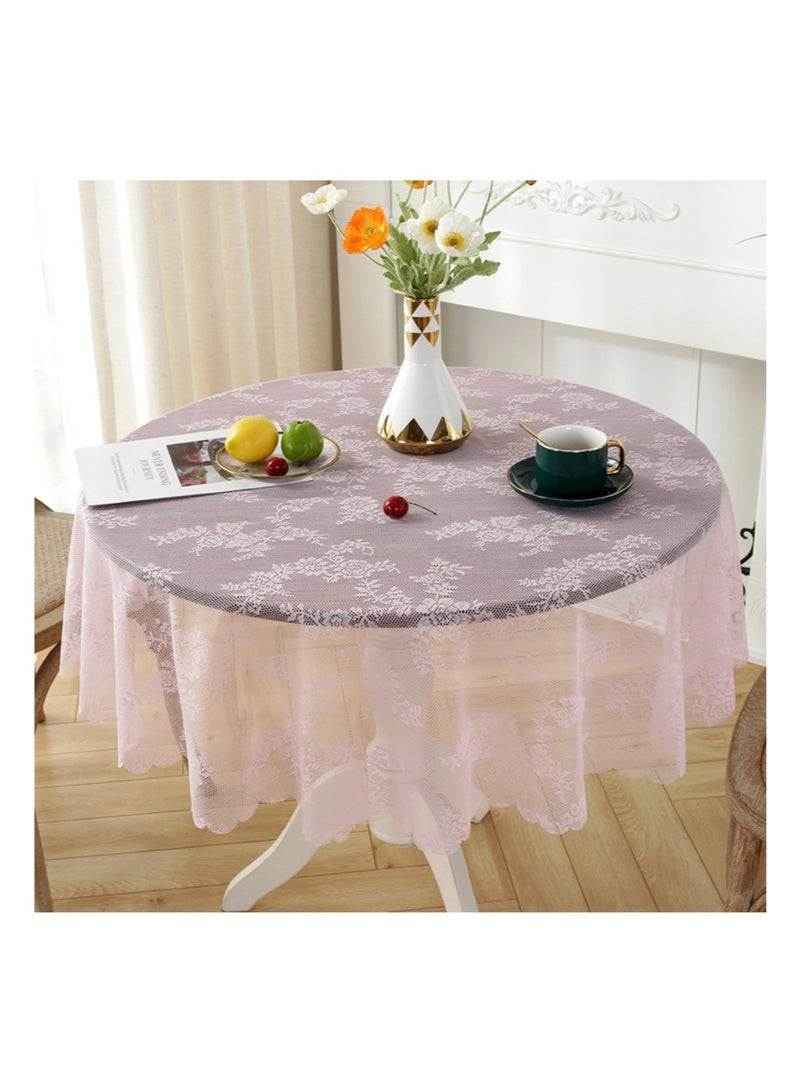 إزدنك مفرش طاولة دائري من الدانتيل مقاس 120 سم مطرز بنقوش زهرية أنيقة، غطاء دائري مناسب لحفلات الزفاف والمهرجانات والعشاء الطويل وديكور المنزل (شكل دائري، زهور وردية) - Image 3