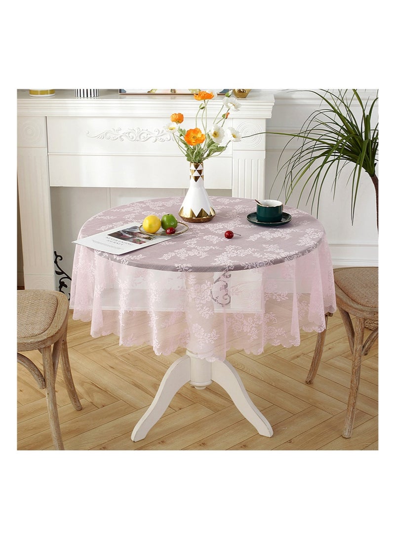 إزدنك مفرش طاولة دائري من الدانتيل مقاس 120 سم مطرز بنقوش زهرية أنيقة، غطاء دائري مناسب لحفلات الزفاف والمهرجانات والعشاء الطويل وديكور المنزل (شكل دائري، زهور وردية) - Image 1