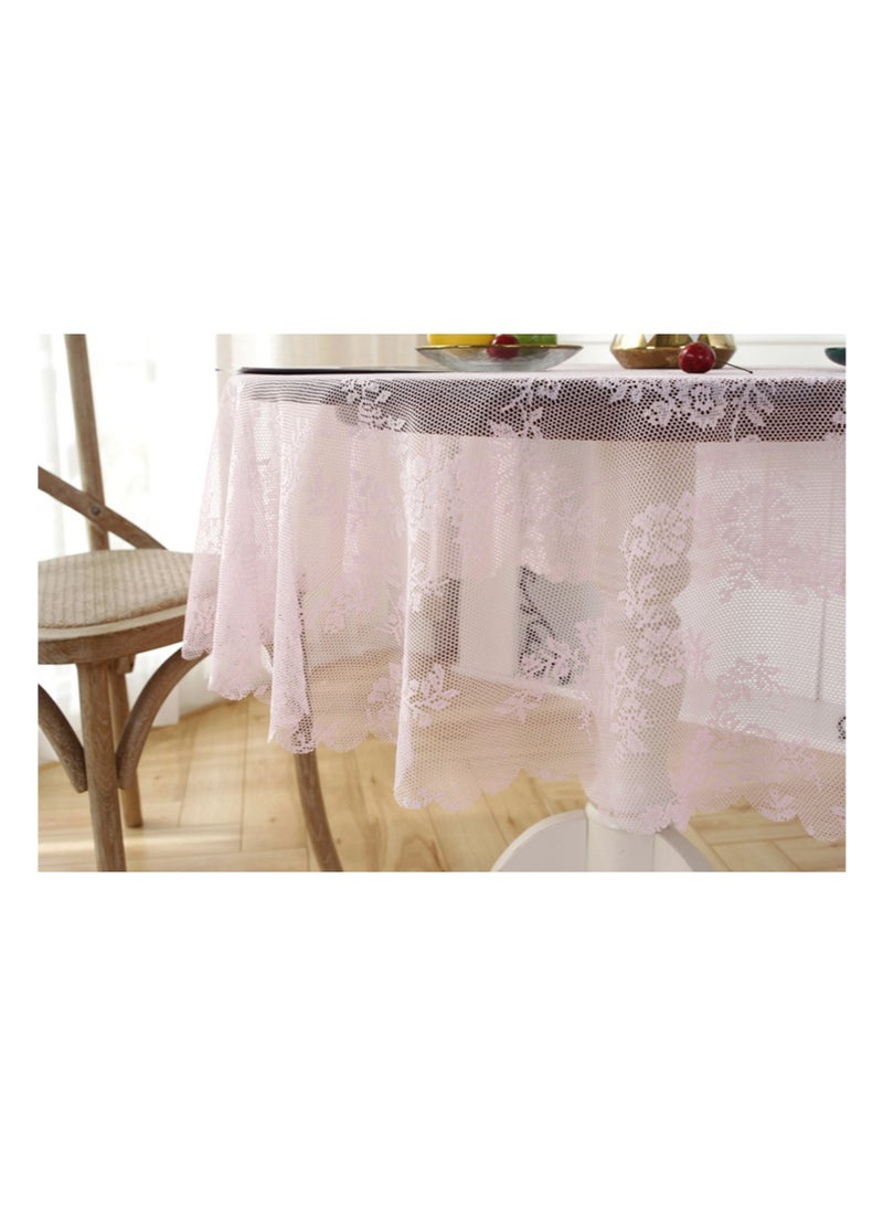 إزدنك مفرش طاولة دائري من الدانتيل مقاس 120 سم مطرز بنقوش زهرية أنيقة، غطاء دائري مناسب لحفلات الزفاف والمهرجانات والعشاء الطويل وديكور المنزل (شكل دائري، زهور وردية) - Image 4