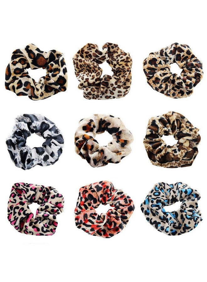 CONOFA Women's Leopard Scrunchies Animal Print velvet Scrunchy Hair Bow Chiffon Ponytail Holder Elastic Bobbles Hair Ties Bands Scrunchie 9 Pack - Image 1