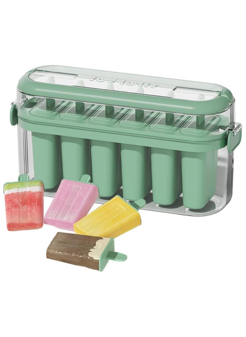 NQOOH - Ice Cream Mold, Homemade Ice Pop Mold, 6 Plastic Ice Cream Makers, Easy Release and Reusable, DIY Popsicle Maker (Green) - Image 1