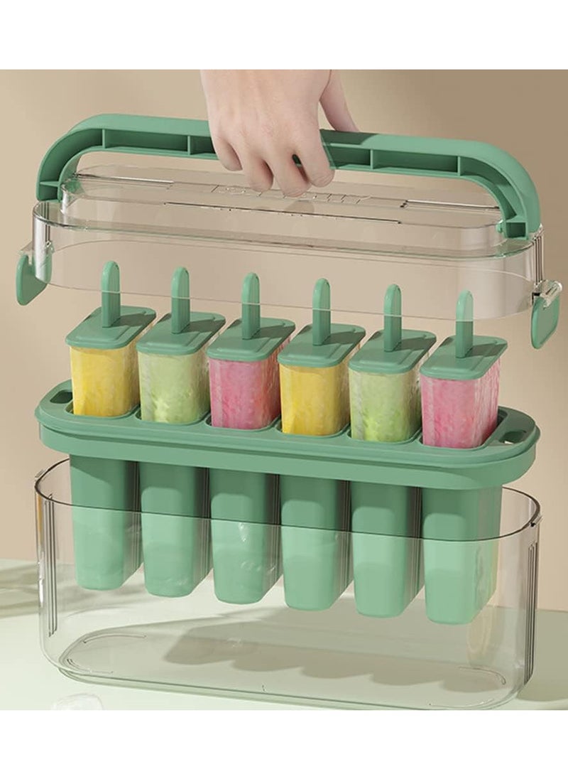 NQOOH - Ice Cream Mold, Homemade Ice Pop Mold, 6 Plastic Ice Cream Makers, Easy Release and Reusable, DIY Popsicle Maker (Green) - Image 1