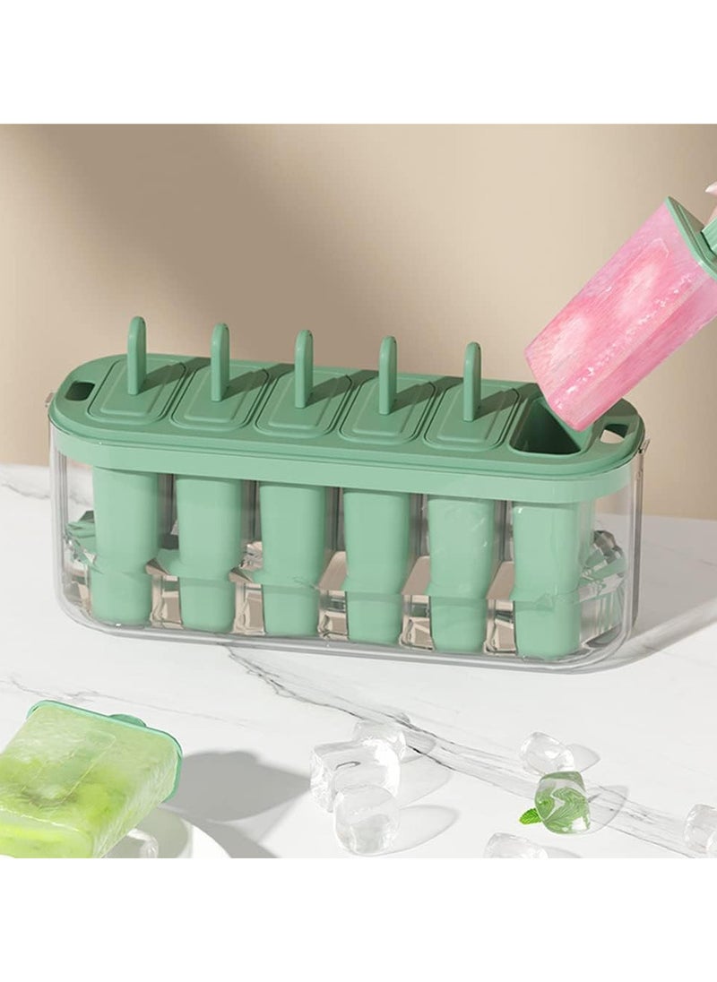 NQOOH - Ice Cream Mold, Homemade Ice Pop Mold, 6 Plastic Ice Cream Makers, Easy Release and Reusable, DIY Popsicle Maker (Green) - Image 1