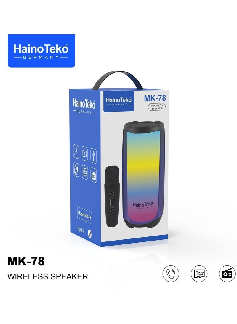Haino Teko "Germany MK78 Portable Bluetooth Speaker with Wireless Mic – Powerful Sound, Deep Bass, LED Lights, Rechargeable Battery – Perfect for Parties, Karaoke, and Outdoor Events – Easy Bluetooth Connectivity, Compact and Durable, Black" - Image 3