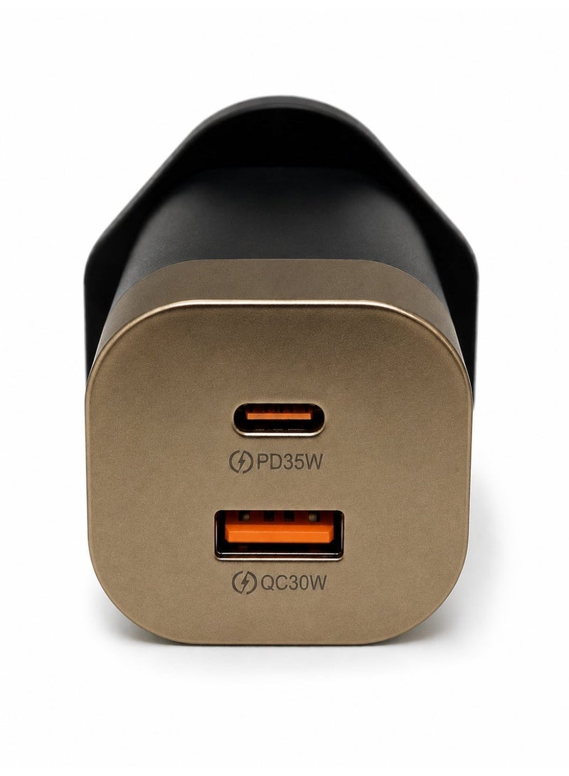 CELIBERY 65W Fast Wall Charger, Dual Port USB-C (PD 35W) & USB-A (QC 30W) Power Adapter with UK Plug - Black & Gold - Image 5