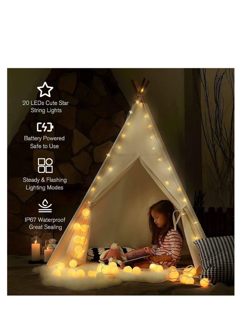 20 مصباح LED على شكل نجمة بطول 3 أمتار، أضواء عيد الميلاد الخيالية تعمل بالبطارية للاستخدام الداخلي والخارجي، والحفلات، وحفلات الزفاف والعطلات، أبيض دافئ (C-3M-20LEDs) - Image 3