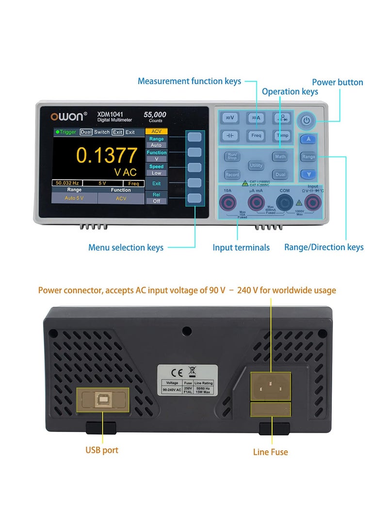 Owon - OWON XDM1041 Mini Desktop Digital Multimeter 37in LCD Mini Digital Multimeter True RMS Temperature Tester Meter - Image 1