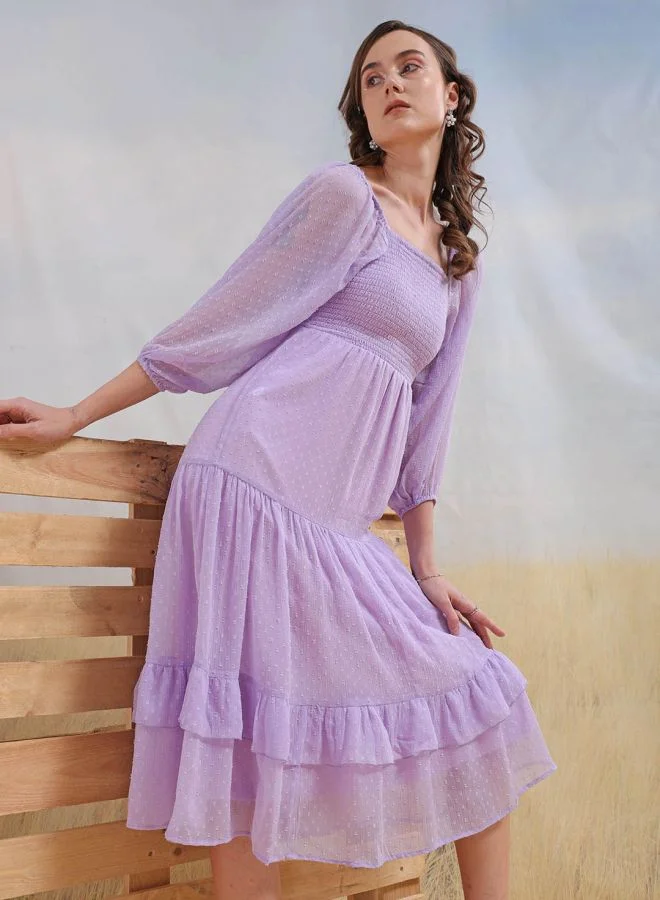 Freehand Women Fit and Flared Casual Textured Tiered Dress