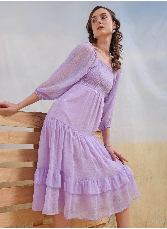 Freehand - Women Fit and Flared Casual Textured Tiered Dress - Image 1