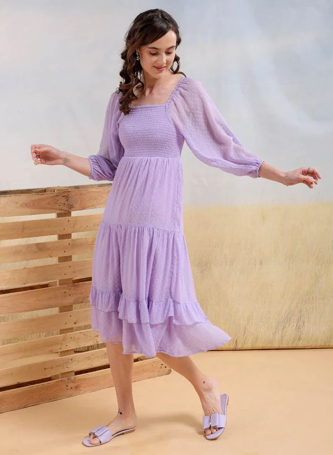 Freehand Women Fit and Flared Casual Textured Tiered Dress