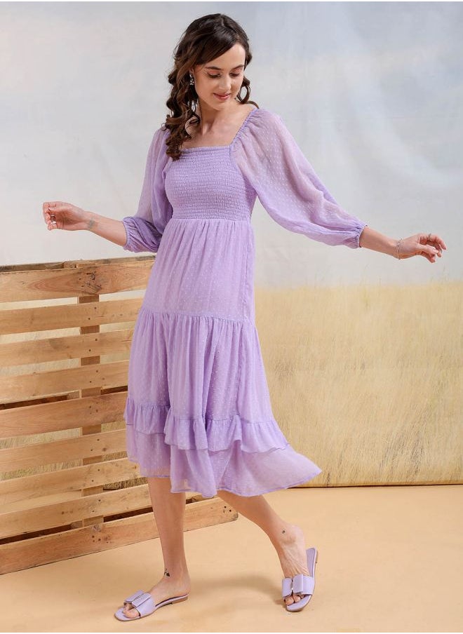 Freehand - Women Fit and Flared Casual Textured Tiered Dress - Image 1