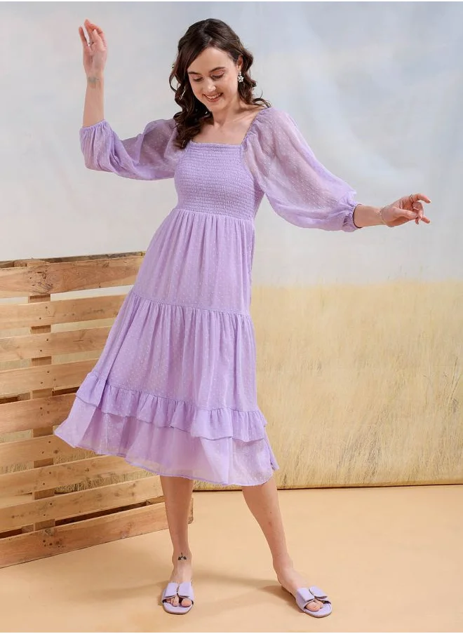 Freehand Women Fit and Flared Casual Textured Tiered Dress