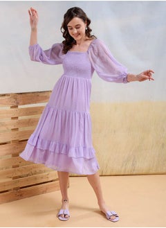 Women Fit and Flared Casual Textured Tiered Dress
