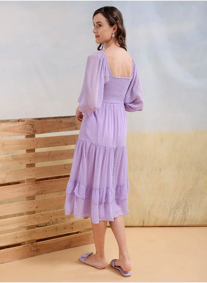 Freehand Women Fit and Flared Casual Textured Tiered Dress