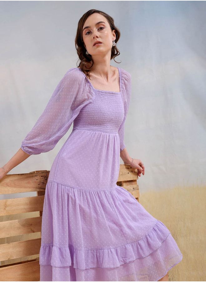 Freehand - Women Fit and Flared Casual Textured Tiered Dress - Image 1