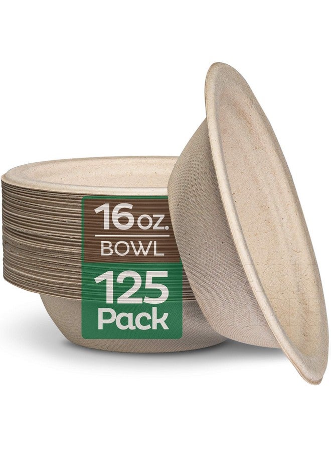 Stack Man Paper Bowls 100% Compostable Disposable Soup Bowl [125Pack] {Pfasfree} {Bpi Certified} [16 Oz] Heavy Duty Ecofriendly Biodegradable Bagasse Hot Food Plates And Bowls Natural Brown - Image 1