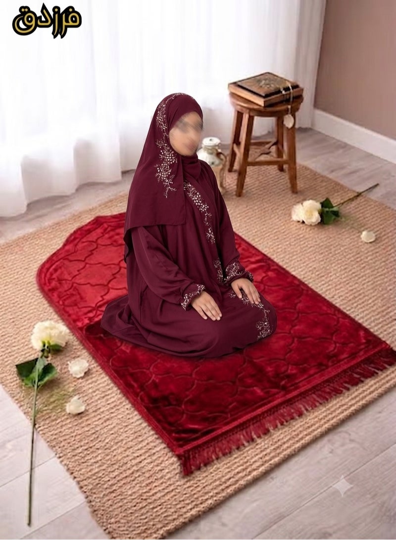 Farazdaq Wide and comfortable women's prayer sheet, excellent cold material & Farazdaq prayer rug, cotton material, comfortable lining, Bundle - Image 1