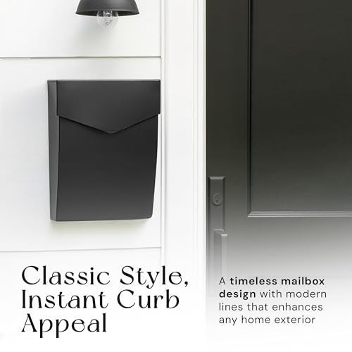 NACH Black Mailbox Wall Mount, 4.8 x 10 x 13 inch Wall Mounted Mailboxes for Outside, Waterpoof Mailbox for House - The Bradley Large Mail Box - Image 2
